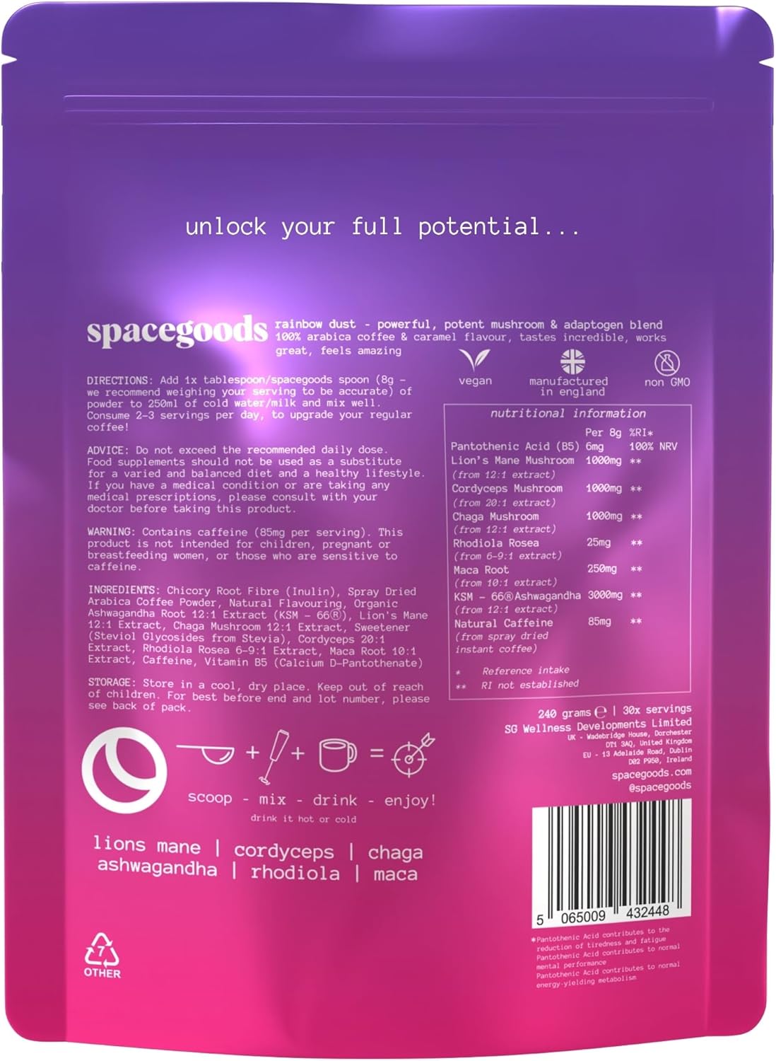 Spacegoods Rainbow Dust 240g Coffee Caramel - Mushroom Coffee with Lions Mane (30 Servings)-ExpressCo