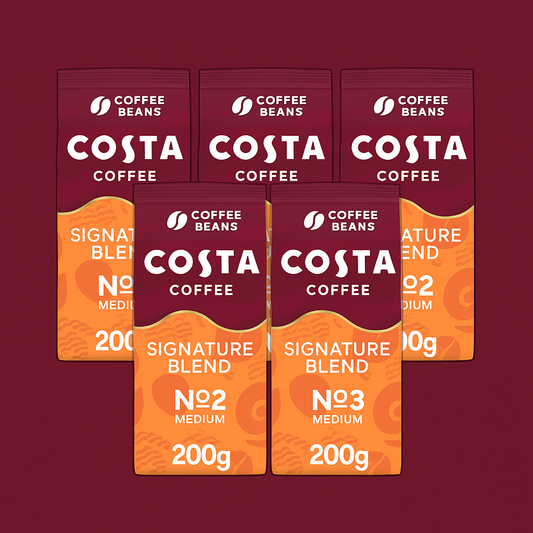 Costa Coffee Signature Blend Whole Beans 1kg - Premium Medium Roast Coffee Beans (Pack of 5)