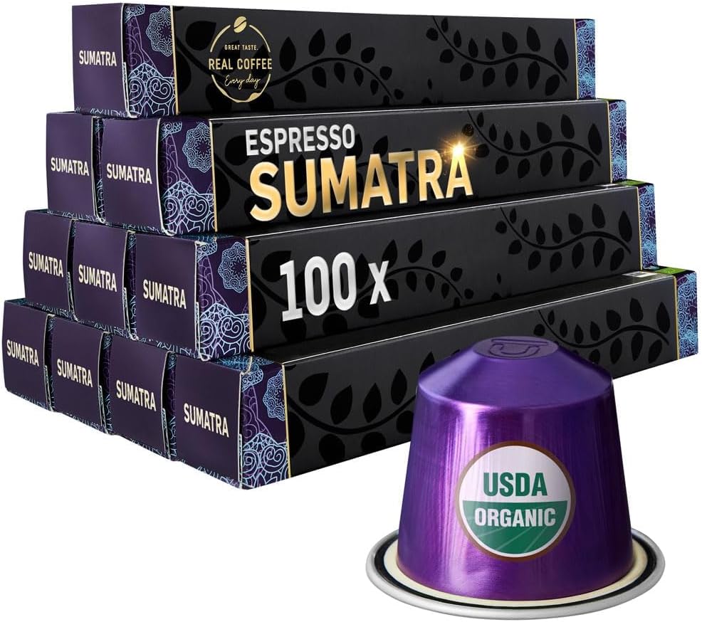 Sumatra Single Origin Organic Coffee | 100 Nespresso Compatible Pods | Dark Roast |