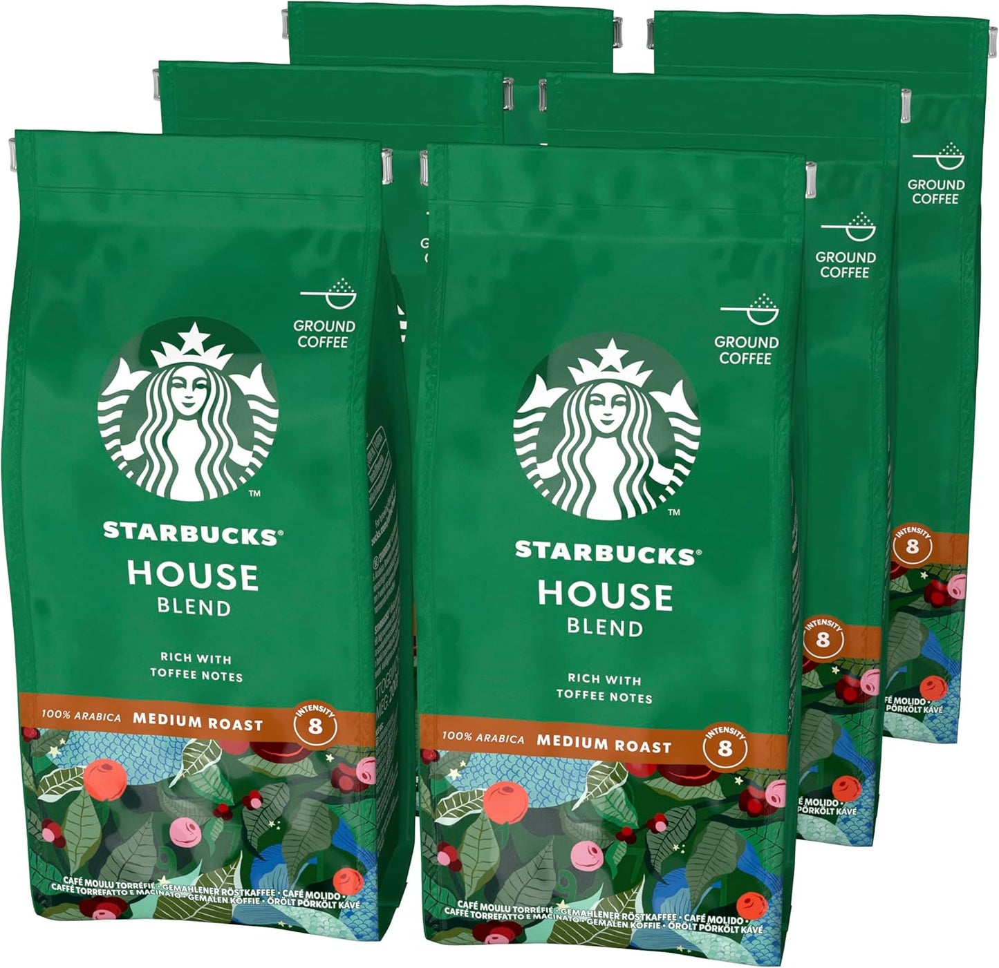 STARBUCKS House Blend Medium Roast Ground Coffee 200g Pack of 6 - Balanced