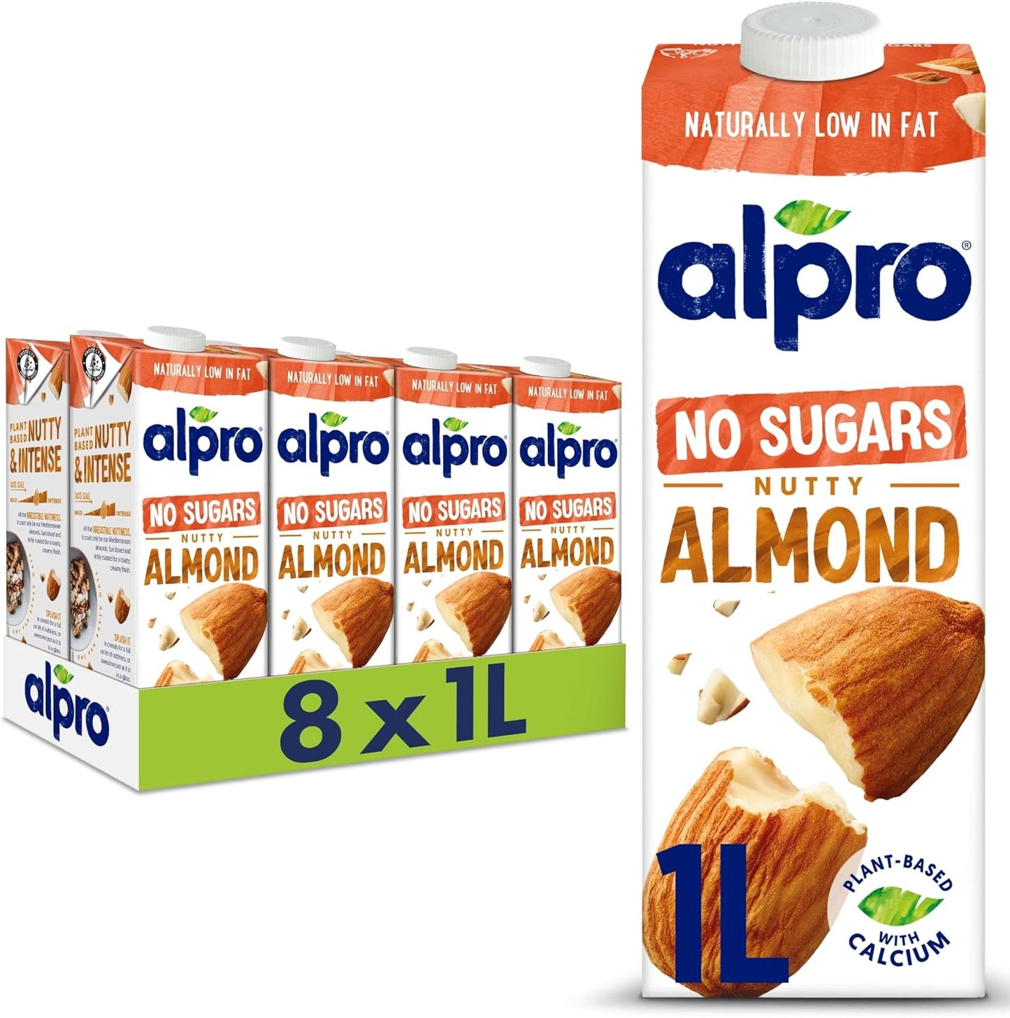 Alpro Almond No Sugars Plant-Based Long Life Drink - Unsweetened - Vegan Dairy Free & Lactose Free Milk Alternative - 1L (Pack of 8)