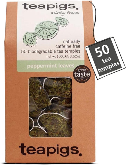 teapigs Peppermint Tea - Caffeine-Free Mint Tea 50 Temples Whole Leaves