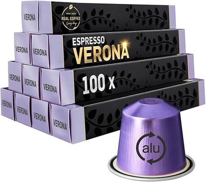 Verona – 100 Nespresso Compatible Pods | Smooth Medium Roast with 100% Arabica | Mild, Round Flavour with Notes of Chocolate & Caramel