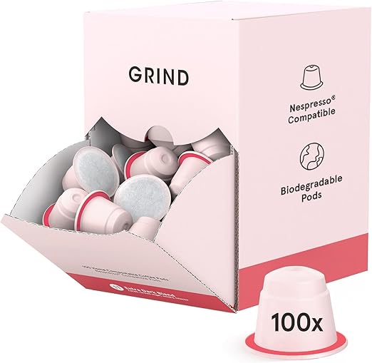 Grind Extra Dark Coffee Pods – Pack of 100 Biodegradable Arabica Capsules – Nespresso® Original Compatible – Home Compostable – Barista Quality and Specialty Grade – Dark Roast-ExpressCo