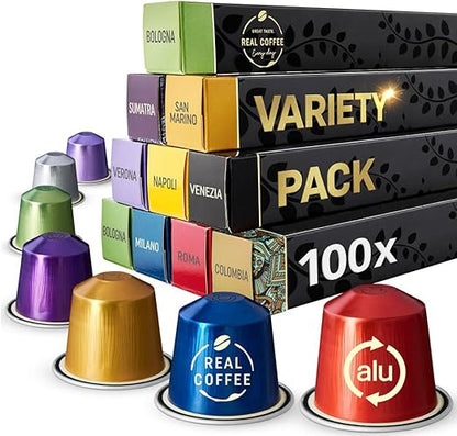 Variety Pack: 100 Nespresso Compatible Pods. 9 Different Varieties With Coffee Capsules