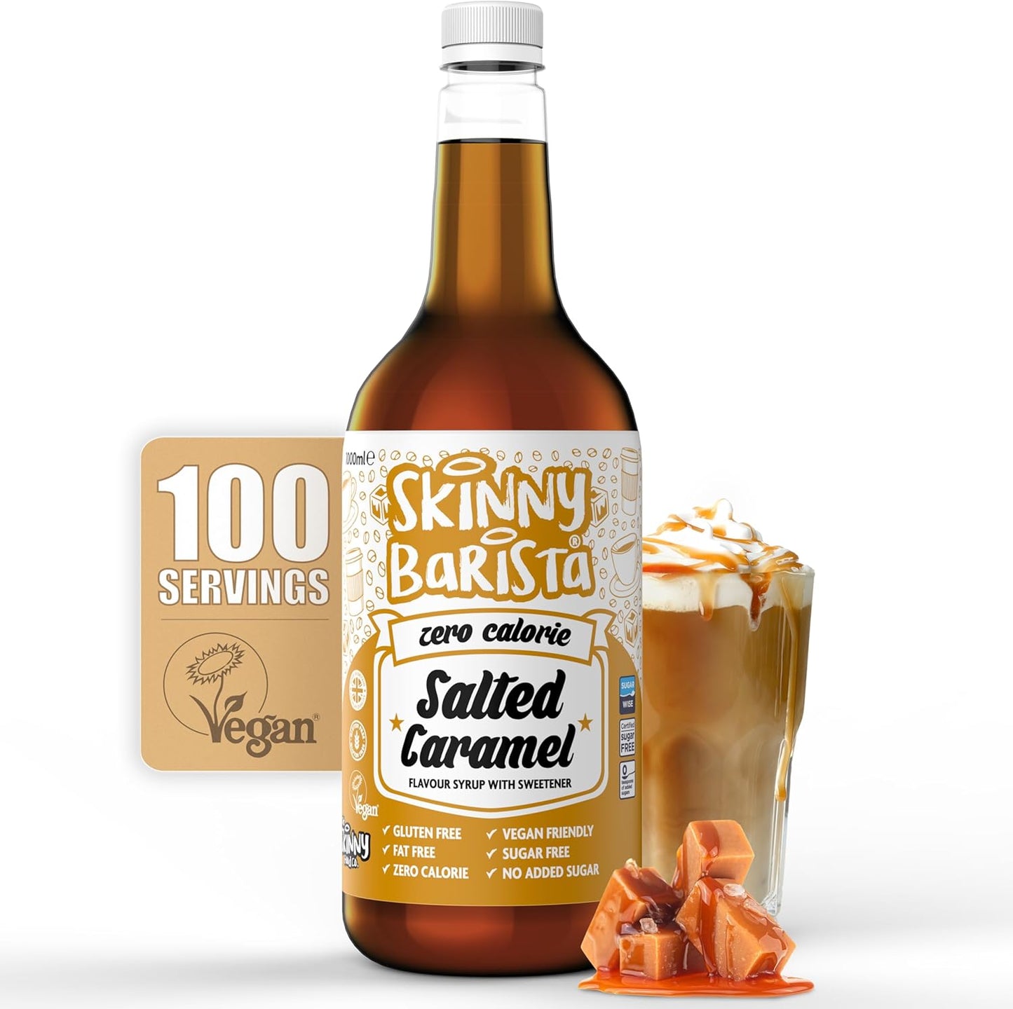 Skinny Food Co Salted Caramel Syrup Zero Calorie 1L - Sugar Free Vegan