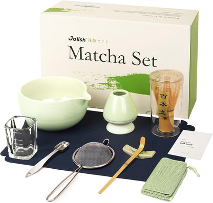 Joiish 10-Pcs Matcha Set - Bamboo Whisk Bowl with Spout Complete Tea Kit Light Green