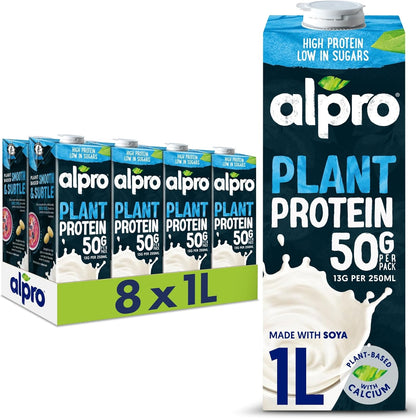 Alpro Soya High Protein Milk Alternative 1L - Vegan Dairy Free Plant Based Drink (Pack of 8)