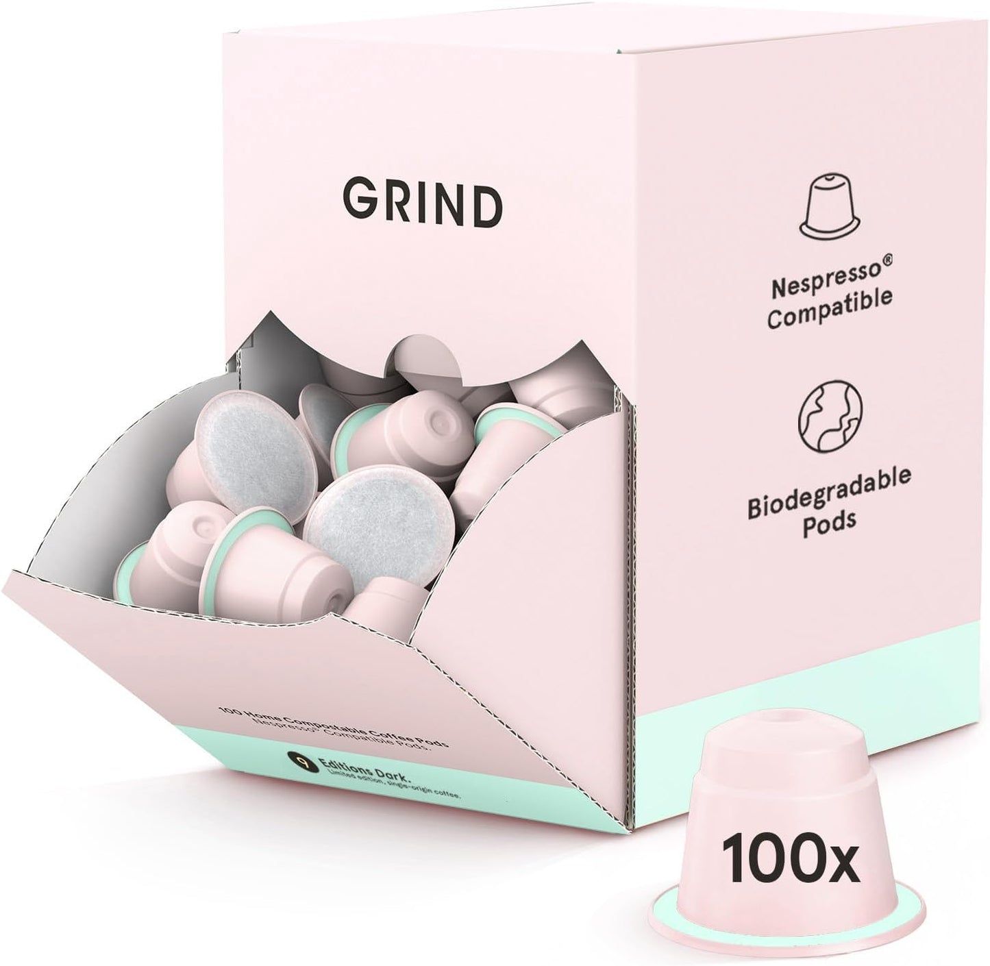 Grind Colombia Light Coffee Pods – Pack of 100 Biodegradable Arabica Capsules – Single Origin – Nespresso® Original Compatible – Home Compostable – Barista Quality and Specialty Grade – Light Roast