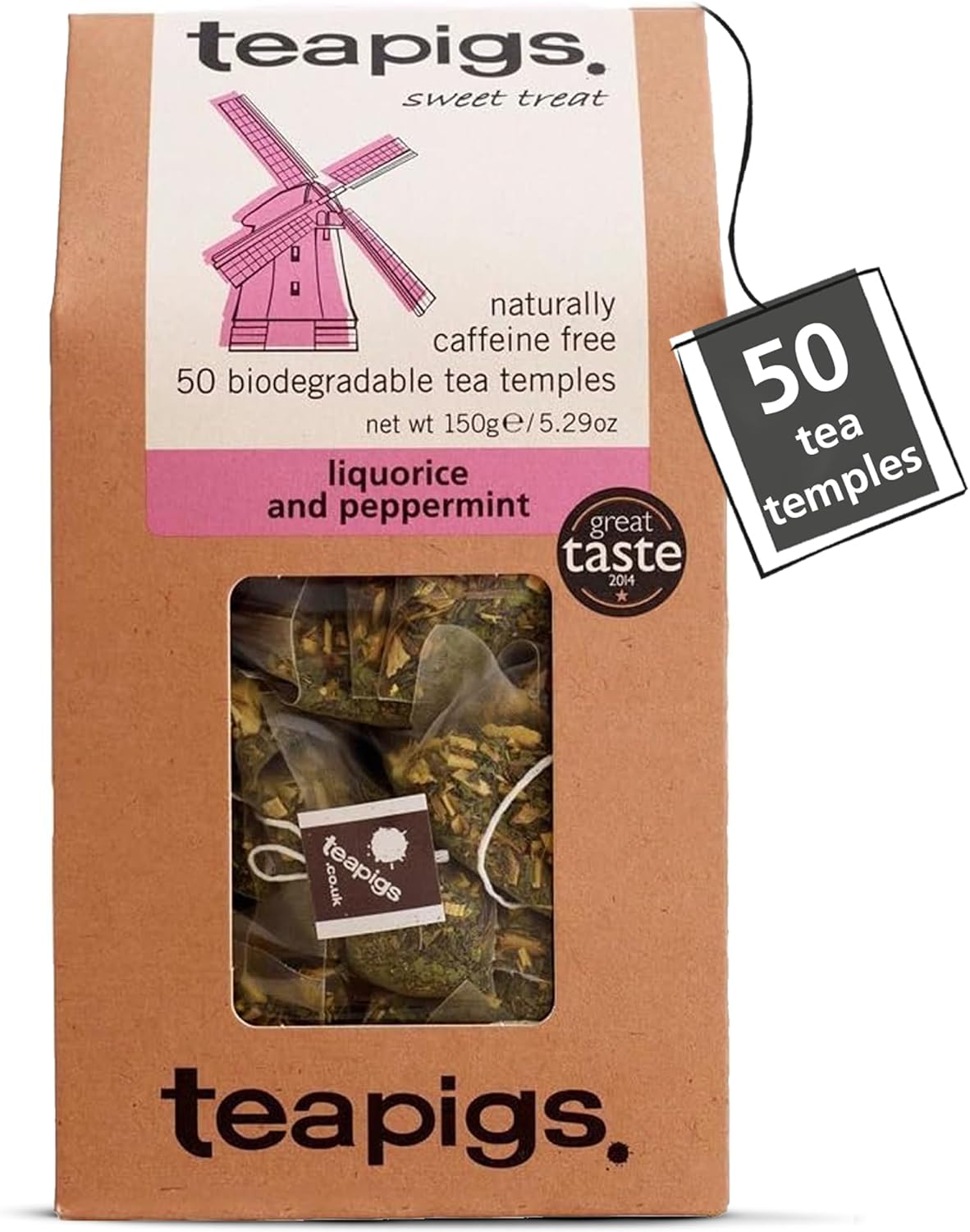 teapigs Liquorice & Peppermint Tea - Caffeine-Free Herbal Tea 50 Temples