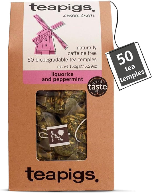 teapigs Liquorice & Peppermint Tea - Caffeine-Free Herbal Tea 50 Temples