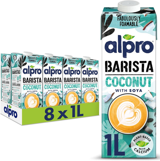 Alpro Barista Coconut Plant-Based Long Life Drink - Great for Coffee - Foam Vegan Dairy Free & Lactose Free - 1L (Pack of 8)