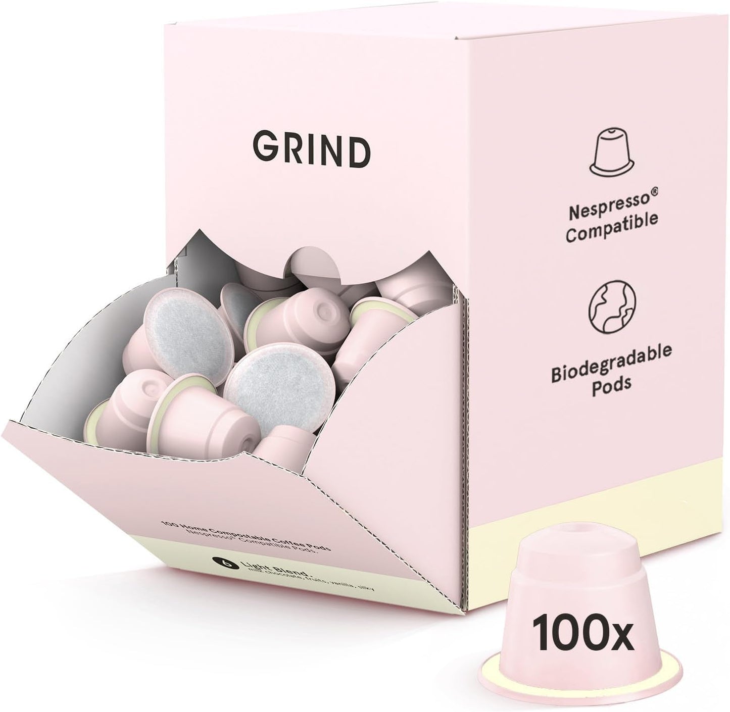 Grind Light Coffee Pods – Pack of 100 Biodegradable Capsules – 100% Arabica – Nespresso® Original Compatible – Home Compostable – Barista Quality and Specialty Grade – Light Roast-ExpressCo