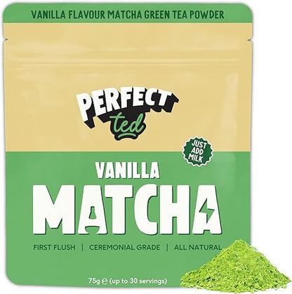 Perfect Ted | Vanilla Bean 75g | Ceremonial Grade Latte Powder | Japanese Matcha Tea Powder | Matcha Fuel (30 Servings)
