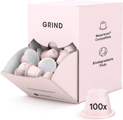 Grind House Blend Coffee Pods – Pack of 100 Biodegradable Capsules – 100% Arabica – Nespresso® Original Compatible – Home Compostable – Barista Quality and Specialty Grade – Medium Roast