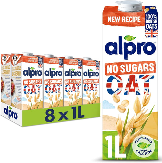 Alpro Oat No Sugars Plant-Based Long Life Drink - 100% British Oats - Unsweetened - Vegan Dairy Free & Lactose Free Milk Alternative - 1L (Pack of 8)