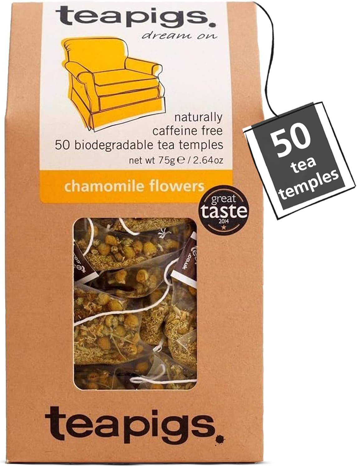 teapigs Chamomile Flowers Tea - Caffeine-Free Whole Flowers 50 Temples