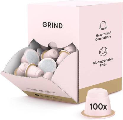 Grind Decaf House Coffee Pods – Pack of 100 Biodegradable Arabica Capsules – Naturally Decaffeinated – Nespresso® Original Compatible Capsules – Home Compostable – Barista Quality – Medium Roast-ExpressCo