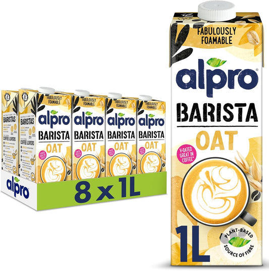 Alpro Barista Foamable Oat Plant-Based Long Life Drink - Great for Coffee Foam - Vegan Dairy Free & Lactose Free - 1L (Pack of 8)