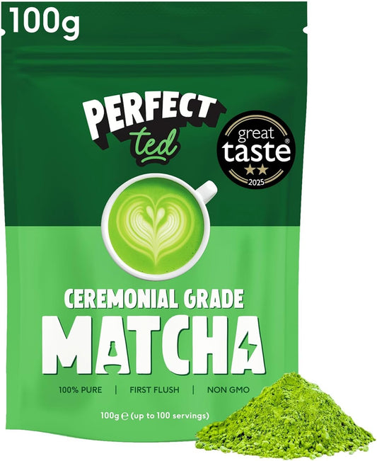 Ceremonial Grade Matcha Powder 100g | Perfect Ted Japanese Green Tea with L-Theanine