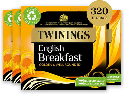 Twinings English Breakfast Tea 4 x 80 Bags - 320 Teabags Black Tea