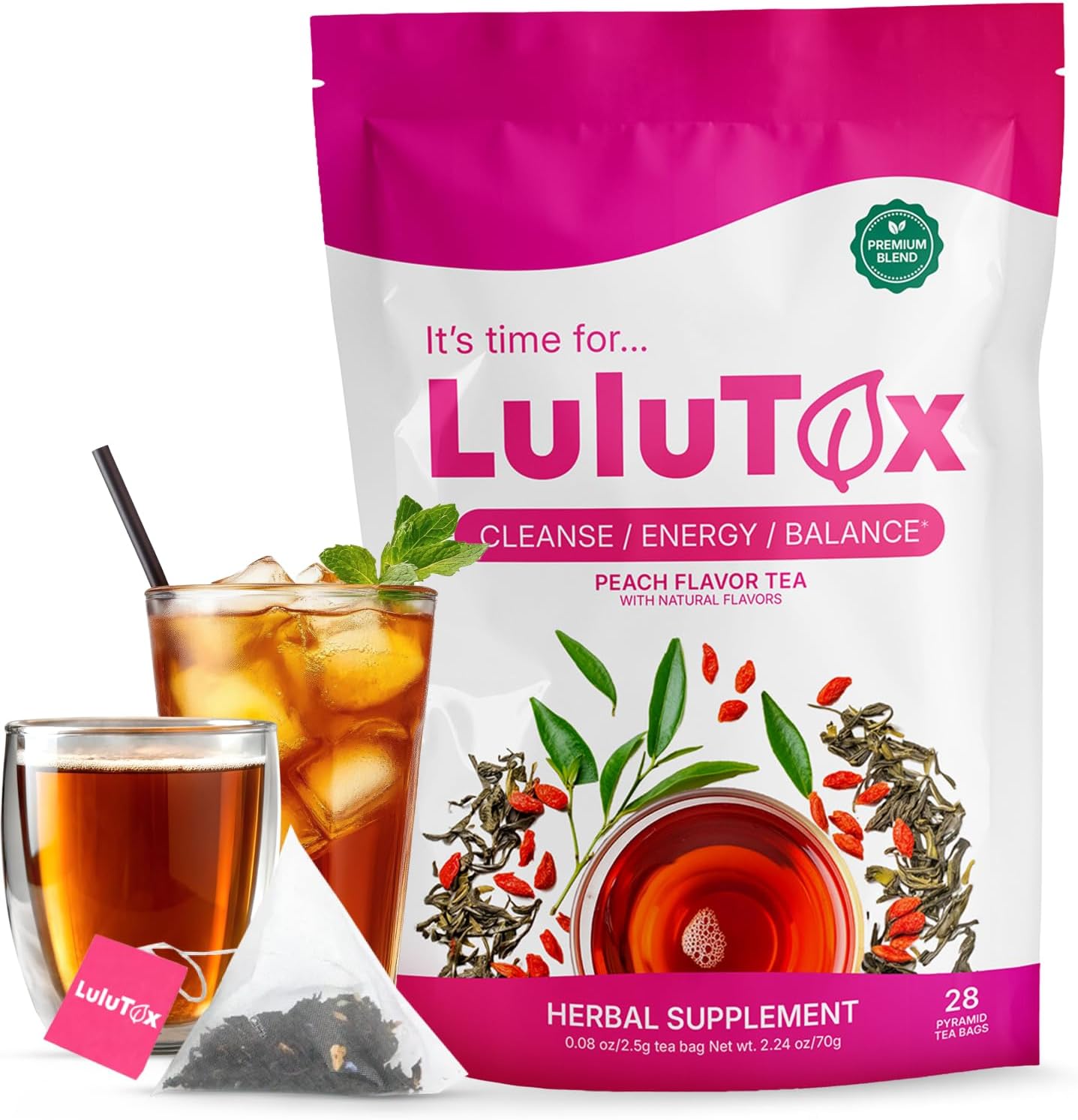 LULUTOX Original Detox Tea 28 Servings - Herbal Blend with Dandelion, Ginseng & Ginger