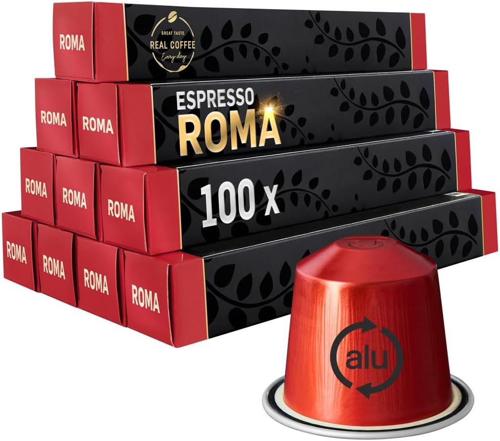 Real Kick-Starter | Italian Robusta Beans | Velvety Crema | Roma Espresso: 100 capsules compatible with Nespresso | 100% Dark | Fair Trade Certified