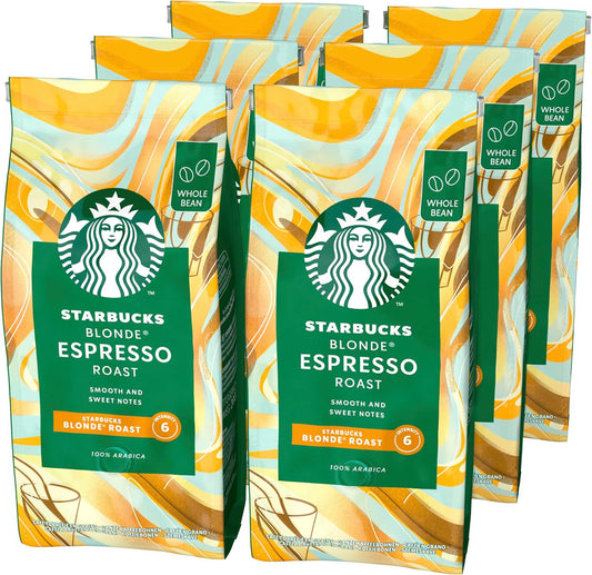 STARBUCKS Blonde Espresso Roast Whole Bean Coffee 200g Pack of 6 - Light Roast