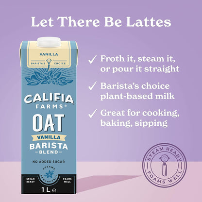 Califia Farms Vanilla Oat Barista Blend - 6 x 1L Dairy Free Vegan Milk