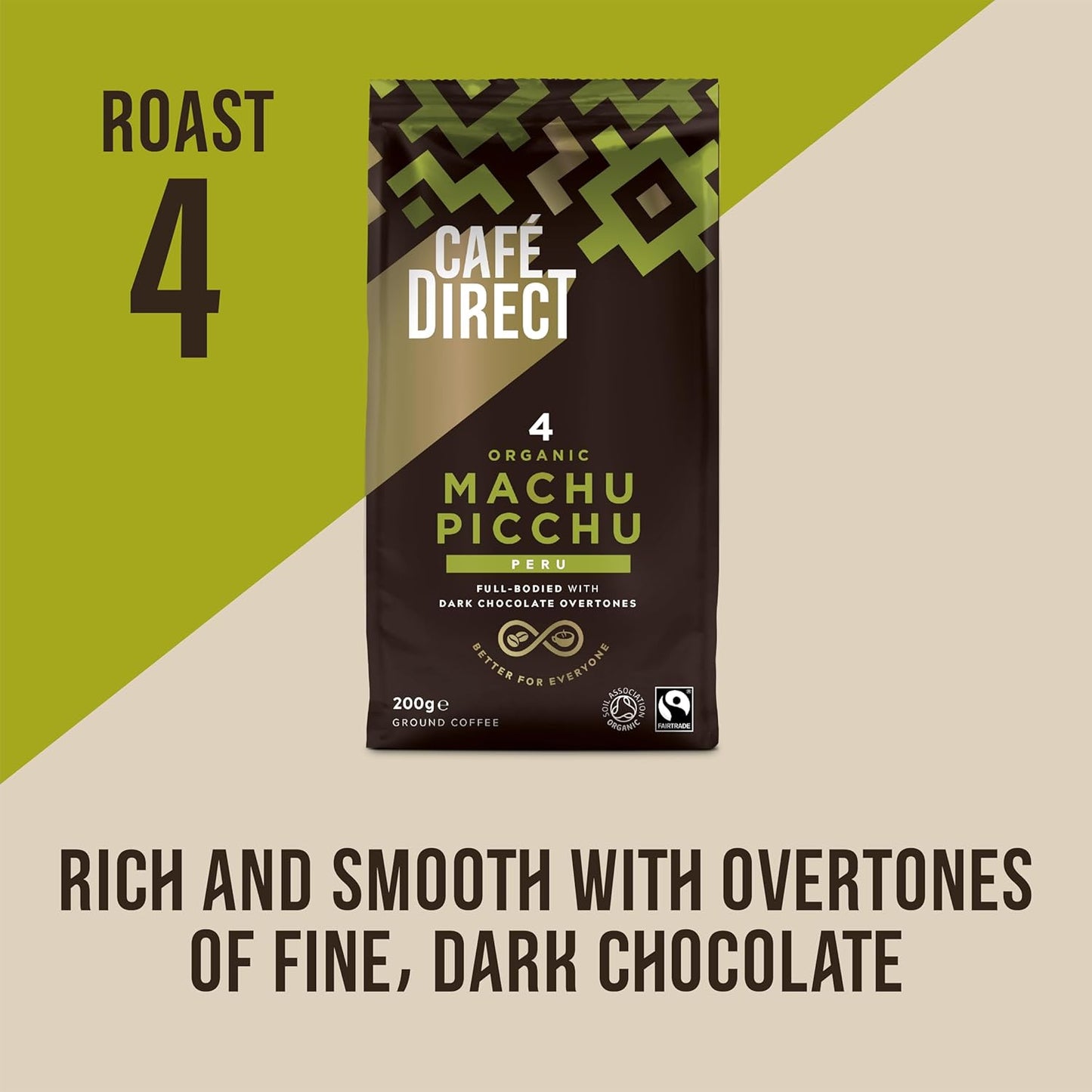 Cafédirect Machu Picchu Organic Fairtrade Ground Coffee 200g - Pack of 6 (1.2kg Total)