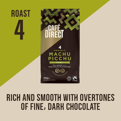 Cafédirect Machu Picchu Organic Fairtrade Ground Coffee 200g - Pack of 6 (1.2kg Total)
