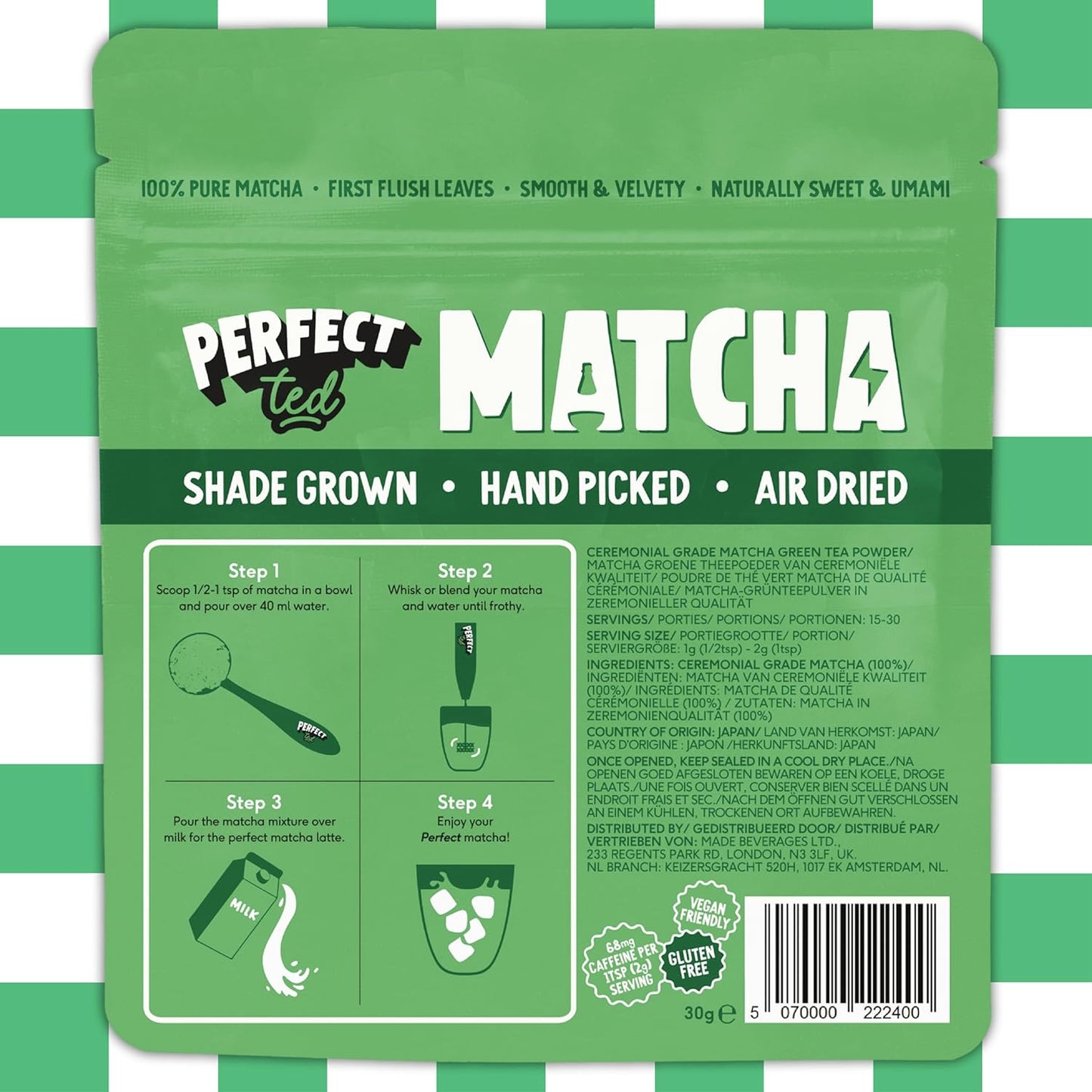 Perfect Ted Matcha Powder Organic 30g - Ceremonial Grade Japanese Matcha Fuel