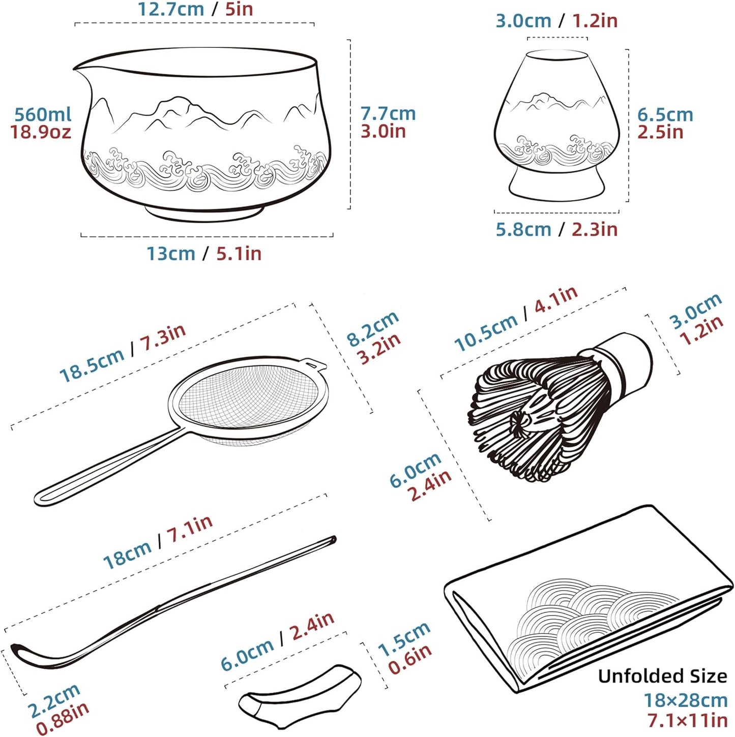 TEANAGOO 7 Pcs Matcha Set Pink - Ceremony Matcha Kit with Whisk Bowl Scoop Sifter