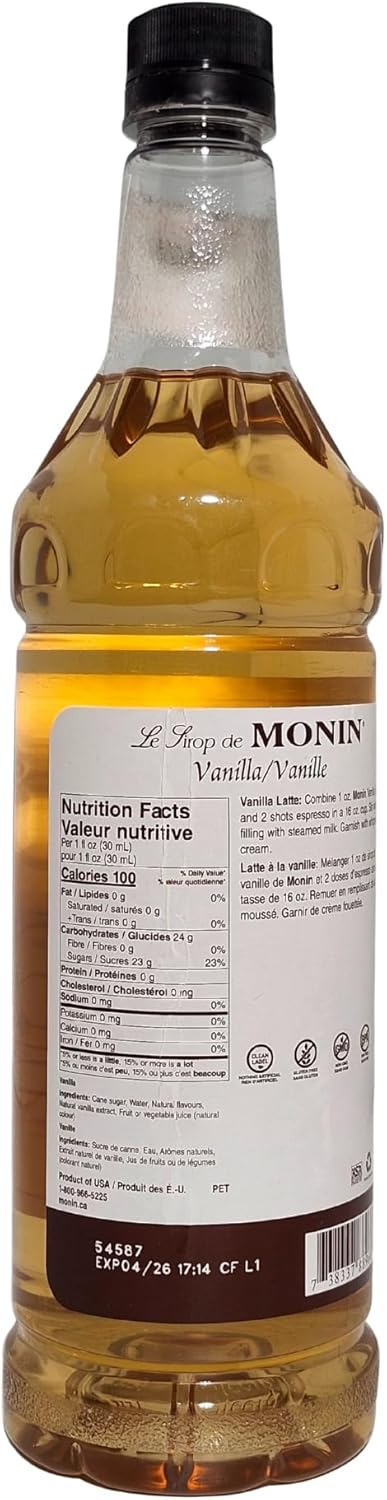 MONIN Premium Vanilla Syrup 1L - Professional Coffee & Cocktail Flavouring