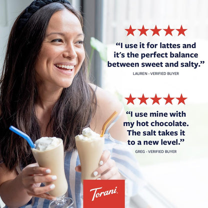 Torani Salted Caramel Coffee Syrup 750ml - Pure Cane Sugar Vegetarian