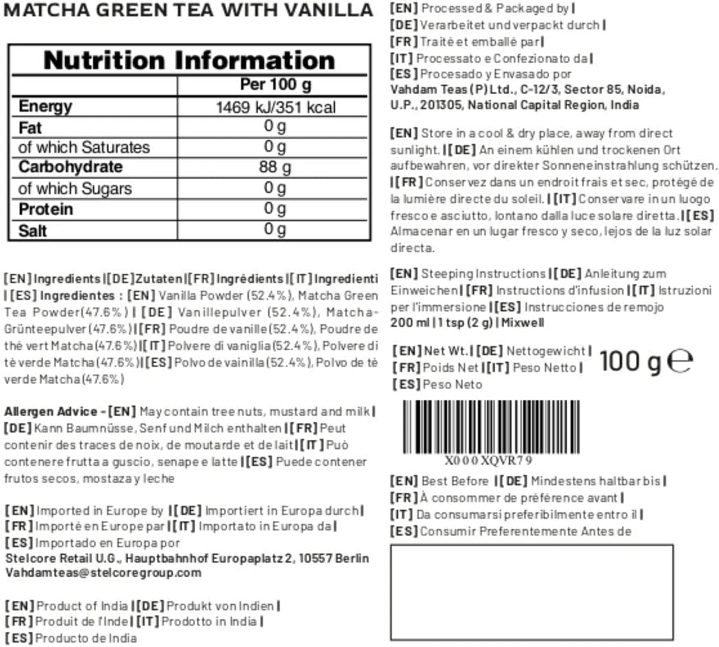 VAHDAM Japanese Vanilla Matcha Green Tea Powder 100g - Premium Vanilla Matcha