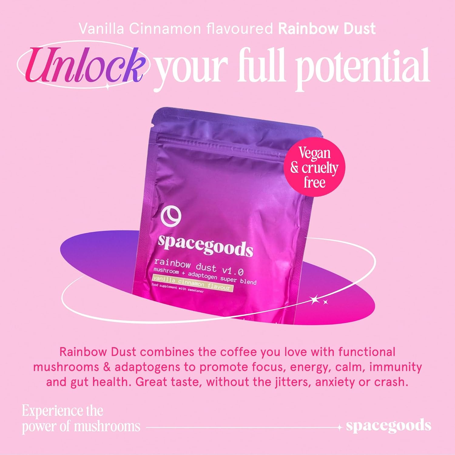 Spacegoods Rainbow Dust 240g Vanilla & Cinnamon - Vegan Mushroom Coffee (30 Servings)-ExpressCo