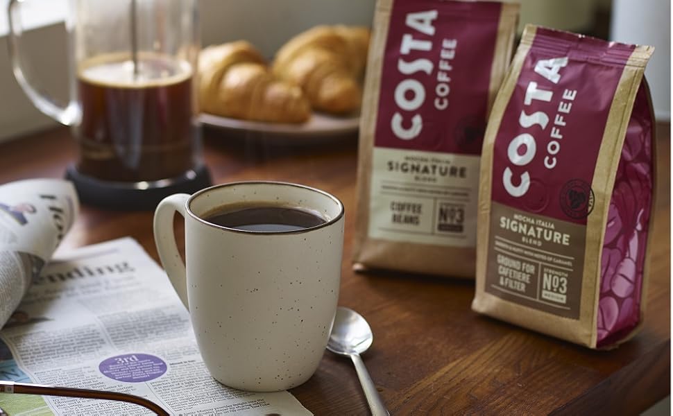 Costa Coffee Signature Blend Whole Beans 1kg - Premium Medium Roast Coffee Beans (Pack of 5)