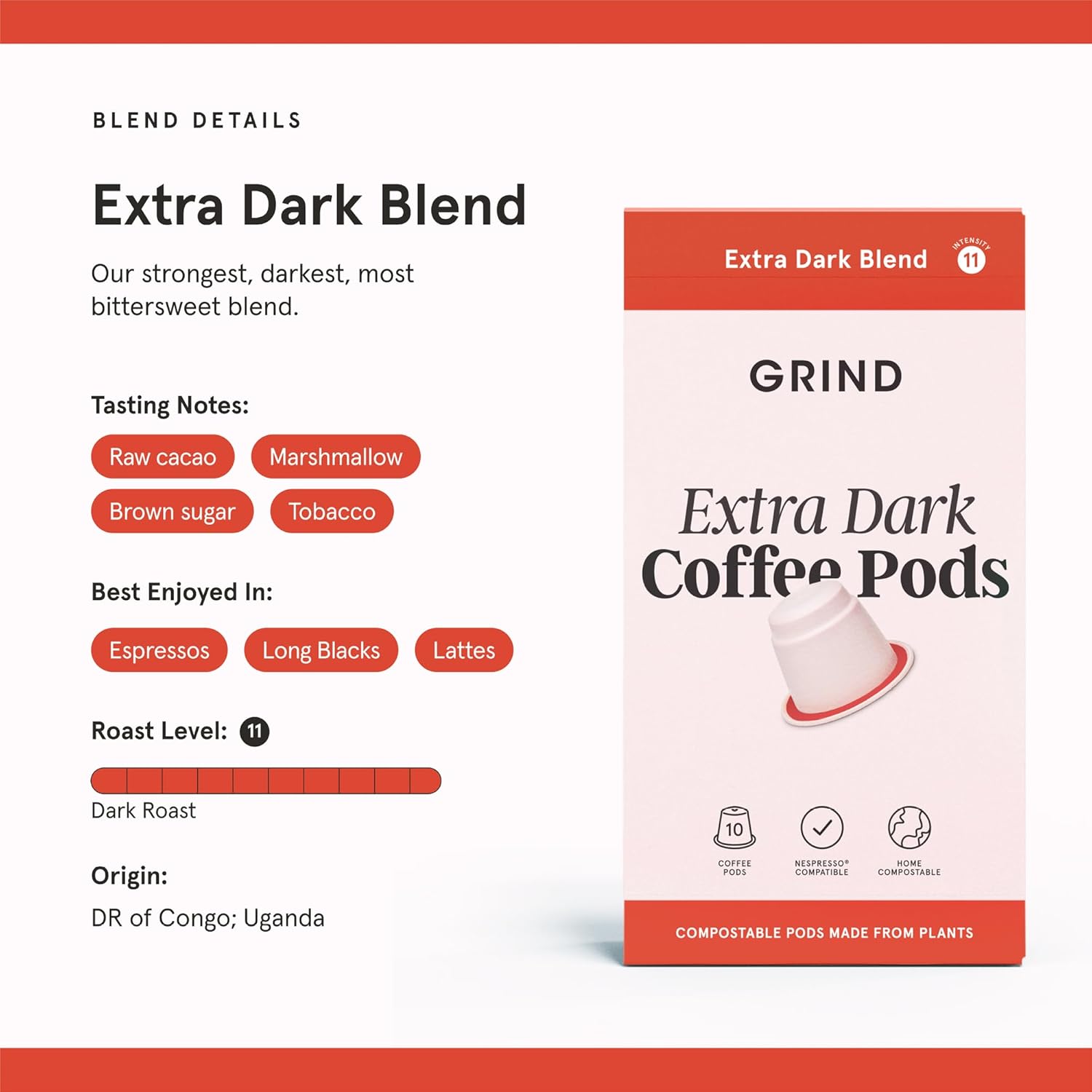 Grind Extra Dark Coffee Pods – Pack of 100 Biodegradable Arabica Capsules – Nespresso® Original Compatible – Home Compostable – Barista Quality and Specialty Grade – Dark Roast-ExpressCo