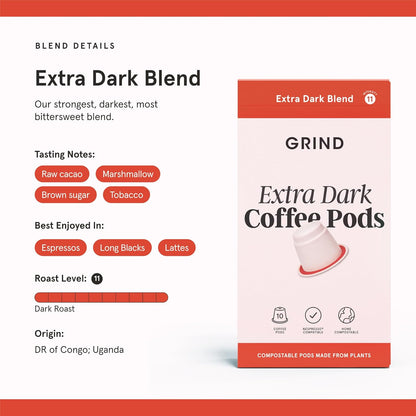 Grind Extra Dark Coffee Pods – Pack of 100 Biodegradable Arabica Capsules – Nespresso® Original Compatible – Home Compostable – Barista Quality and Specialty Grade – Dark Roast-ExpressCo