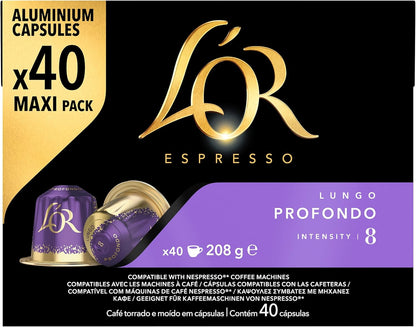 L'OR Espresso Lungo Profondo Coffee Pods x40 Intensity 8 - Nespresso Compatible