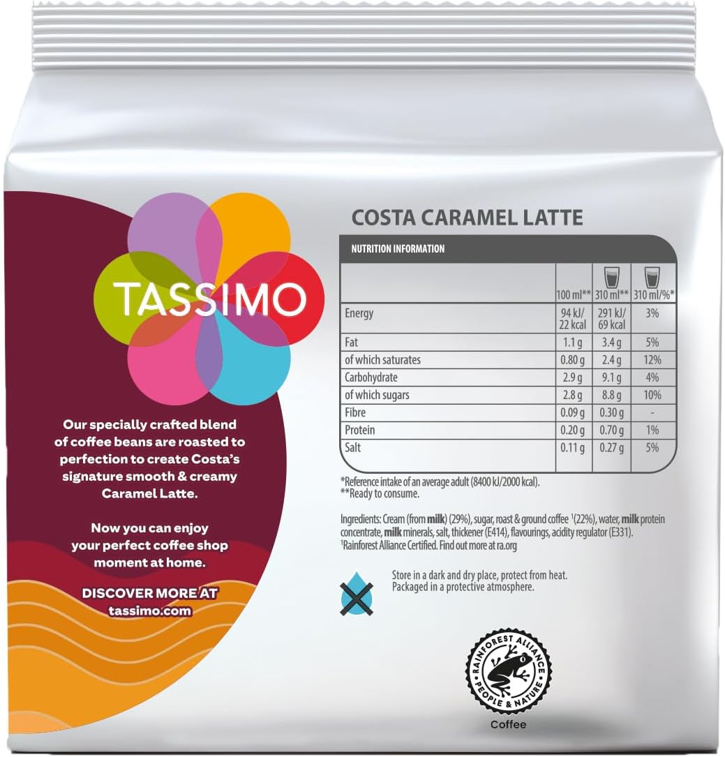 Tassimo Costa Caramel Latte Coffee Pods - 40 Drinks (5 x 8 Pack)