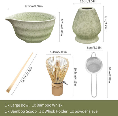 Matcha Set Whisk and Bowl Kit - Complete Tea Set Gift with Ceramic Bowl Bamboo Tools