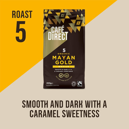 Cafédirect Mayan Gold Organic Ground Coffee 200g - Pack of 6 (1.2kg Total)
