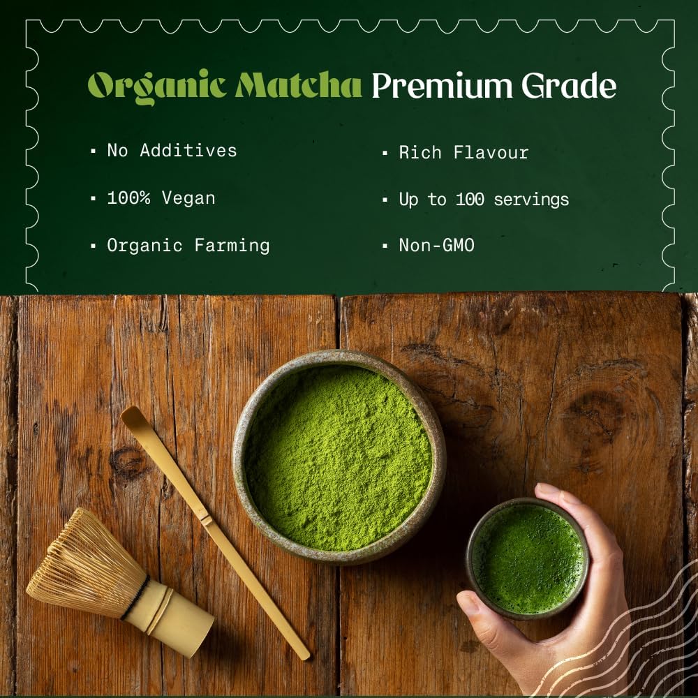 NaturaleBio Japanese Organic Matcha Green Tea Powder - Premium Grade-100g. Produced in Japan, Uji, Kyoto. Use for Drinking, Cooking, Baking, Smoothie Making and with Milk. Vegan & Vegetarian Friendly