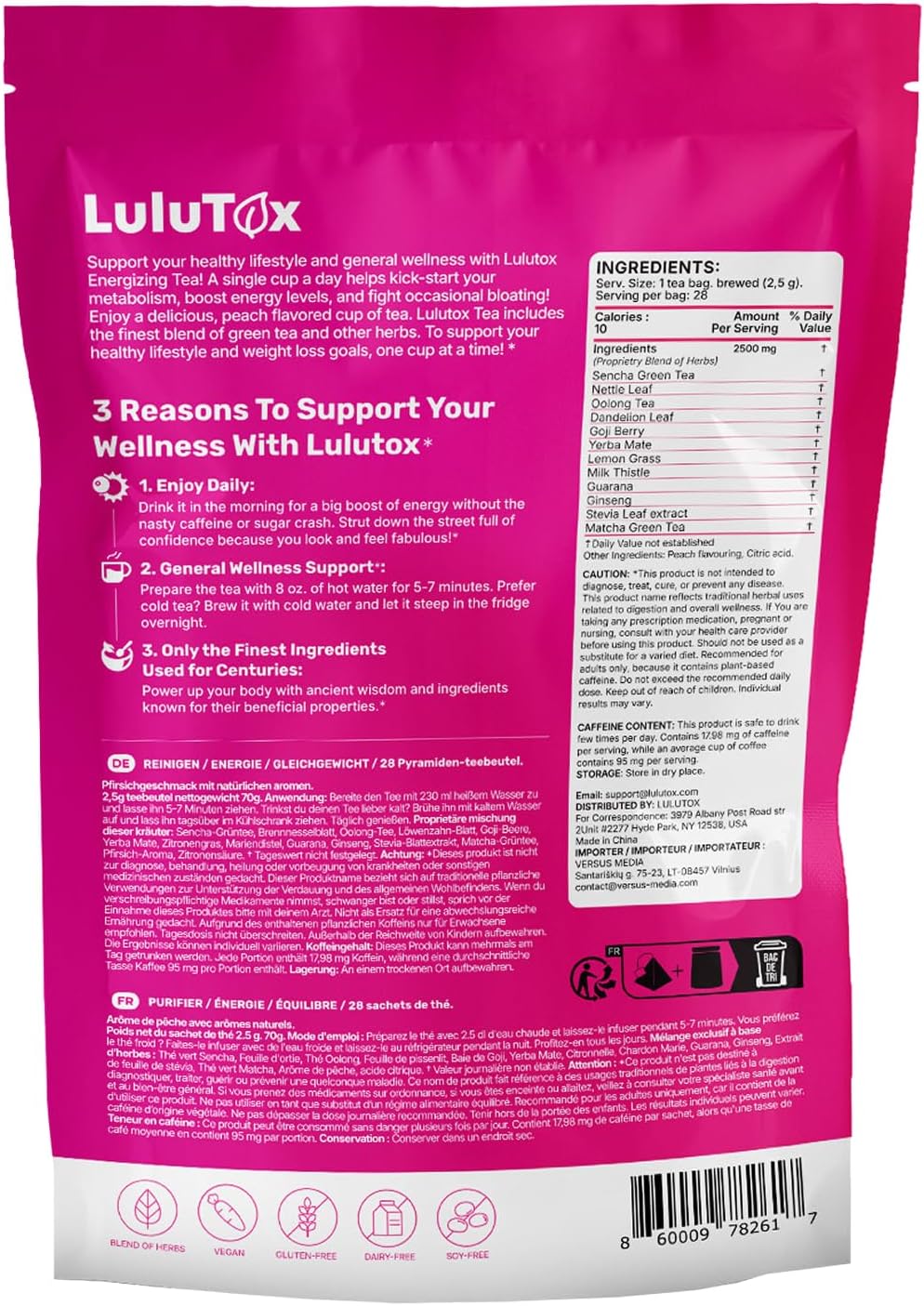 LULUTOX Original Detox Tea 28 Servings - Herbal Blend with Dandelion, Ginseng & Ginger