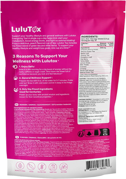LULUTOX Original Detox Tea 28 Servings - Herbal Blend with Dandelion, Ginseng & Ginger
