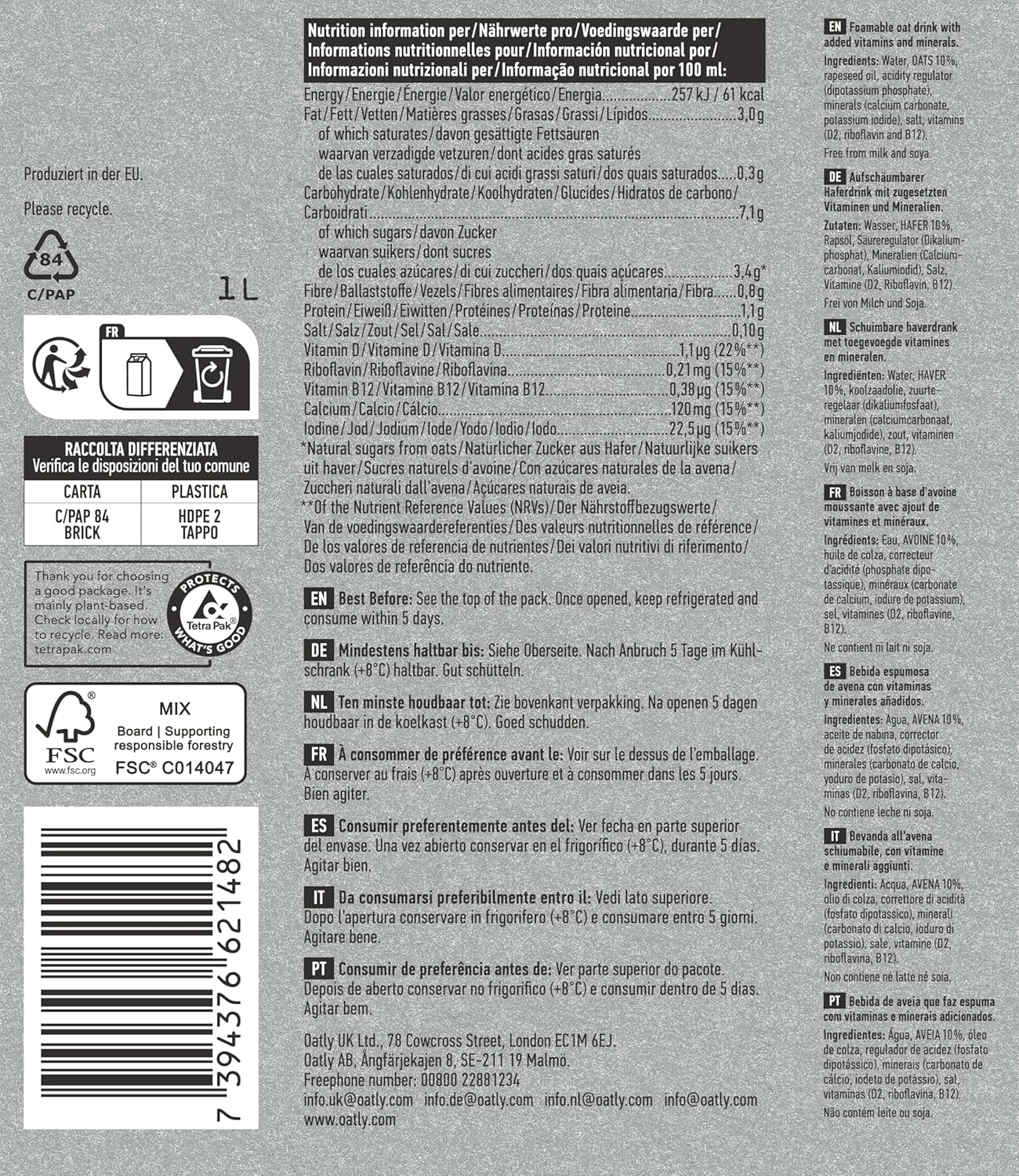 Oatly Barista Oat Drink Long Life 6x1Litre