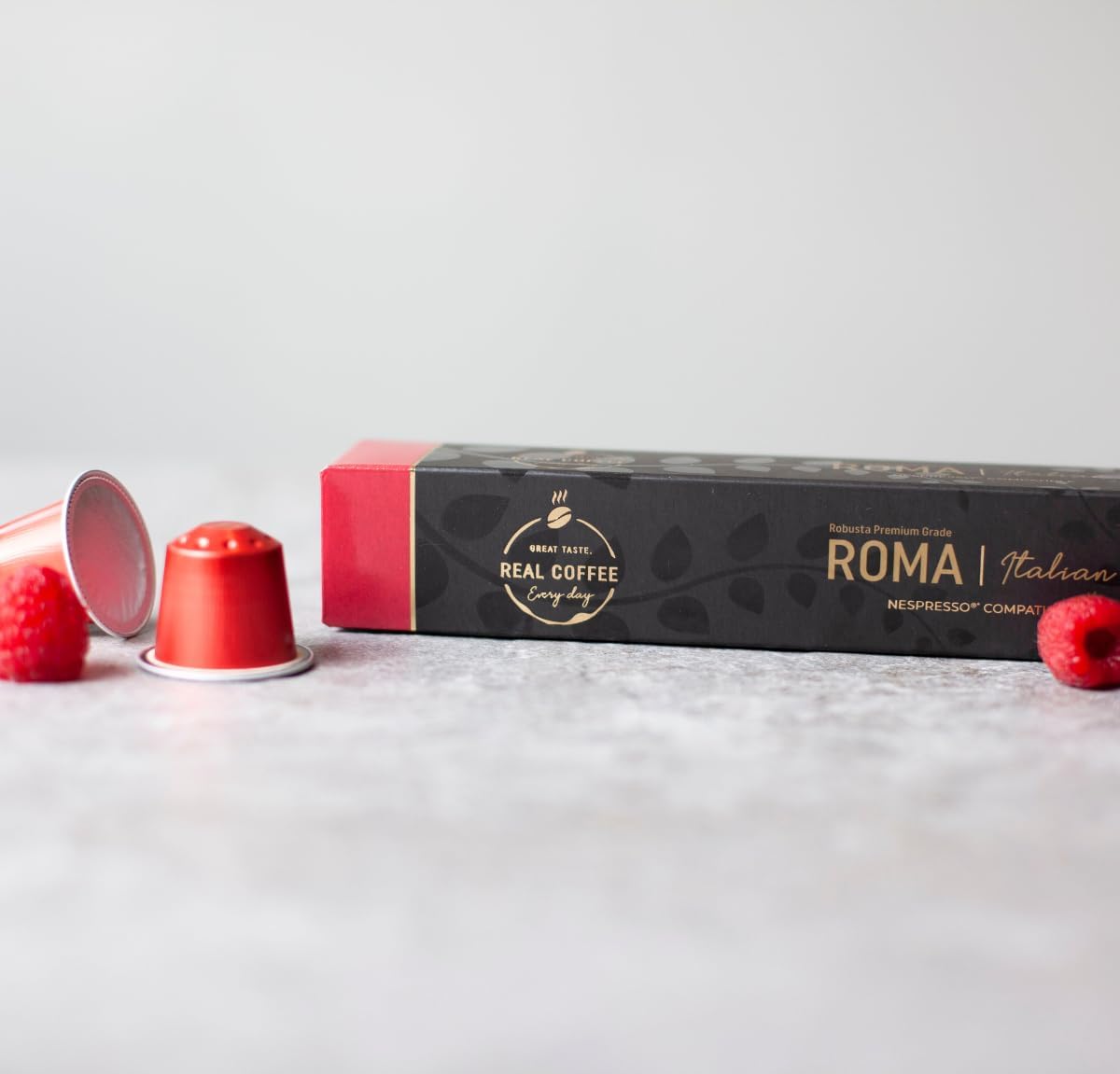 Real Kick-Starter | Italian Robusta Beans | Velvety Crema | Roma Espresso: 100 capsules compatible with Nespresso | 100% Dark | Fair Trade Certified