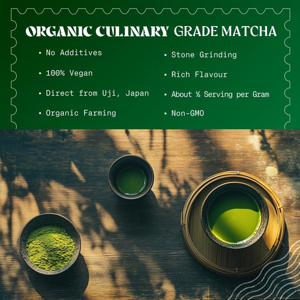 Organic Japanese Matcha Green Tea Powder - Culinary Grade 200g | Uji Kyoto Premium Quality